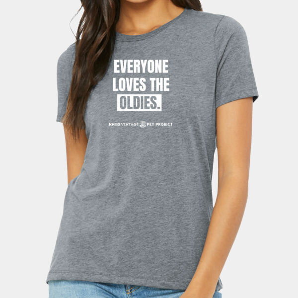 Everyone Loves the Oldies White Print - Women's Relaxed Triblend Tee Thumbnail