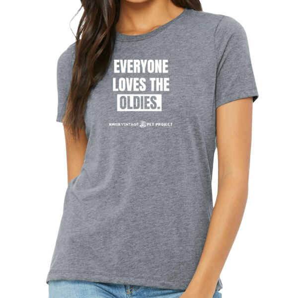 Everyone Loves the Oldies White Print - Women's Relaxed Triblend Tee Thumbnail