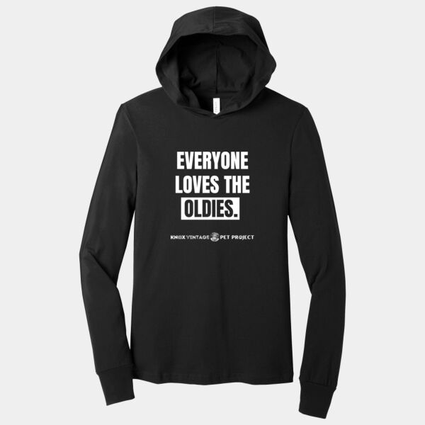 Everyone Loves the Oldies White Print - Unisex Jersey Long Sleeve Hoodie Thumbnail