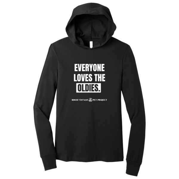 Everyone Loves the Oldies White Print - Unisex Jersey Long Sleeve Hoodie Thumbnail