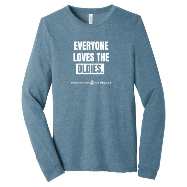 Everyone Loves the Oldies White Print - Unisex Triblend Long Sleeve Tee Thumbnail